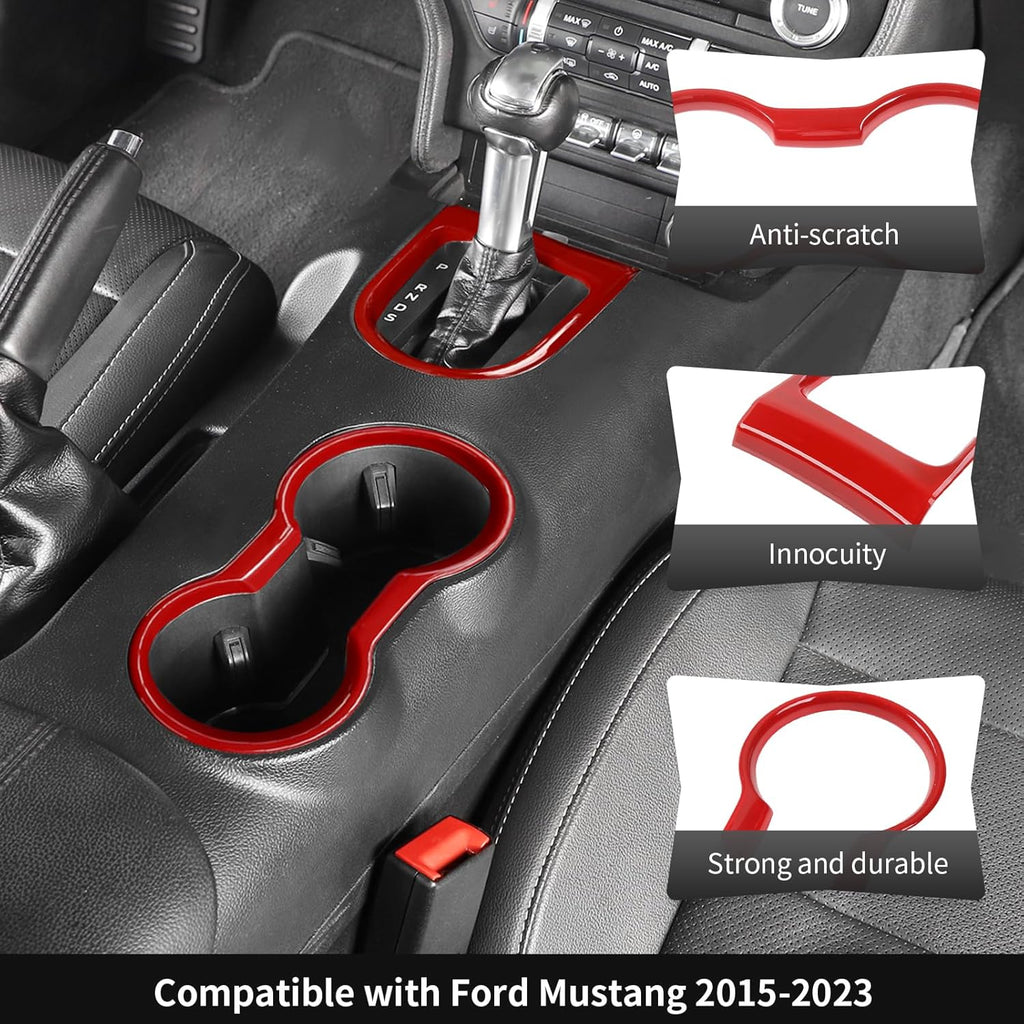 Cup Holder Cover Gear Shift Frame Cover Trim Kit Decor Interior Accessories for Ford Mustang 2015-2023