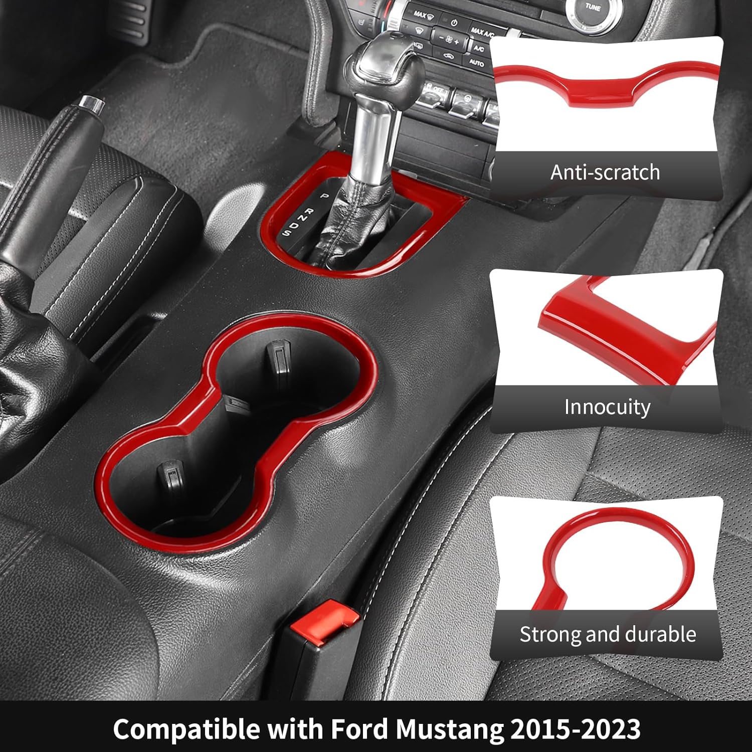 Cup Holder Cover Gear Shift Frame Cover Trim Kit Decor Interior Accessories for Ford Mustang 2015-2023