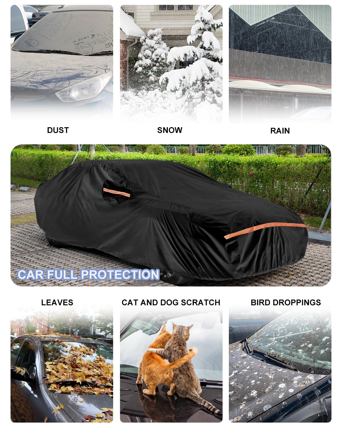 Car Cover Waterproof All Weather Custom Fit for Ford Mustang 1994-2025, 420D Oxford Full Outdoor Automtive Heavy Duty Covers Windproof Snowproof Dustproof UV Hail Protection Accessories