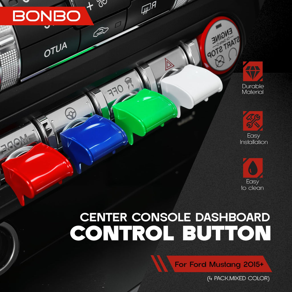 Center Console Dashboard Control Button Cover Trim Interior Accessories for Ford Mustang 2015-2022(4 Pack, Red)