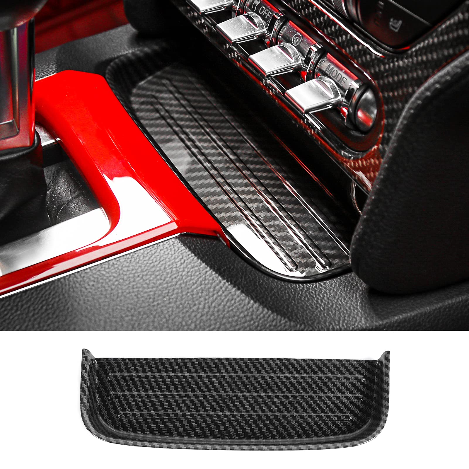 RT-TCZ Carbon Fiber Gear Shift Panel Storage Box Organizer Tray Center Console Trim Cover Accessories for Ford Mustang 2015 2016 2017 2018 2019 2020 2021 2022 2023 2024