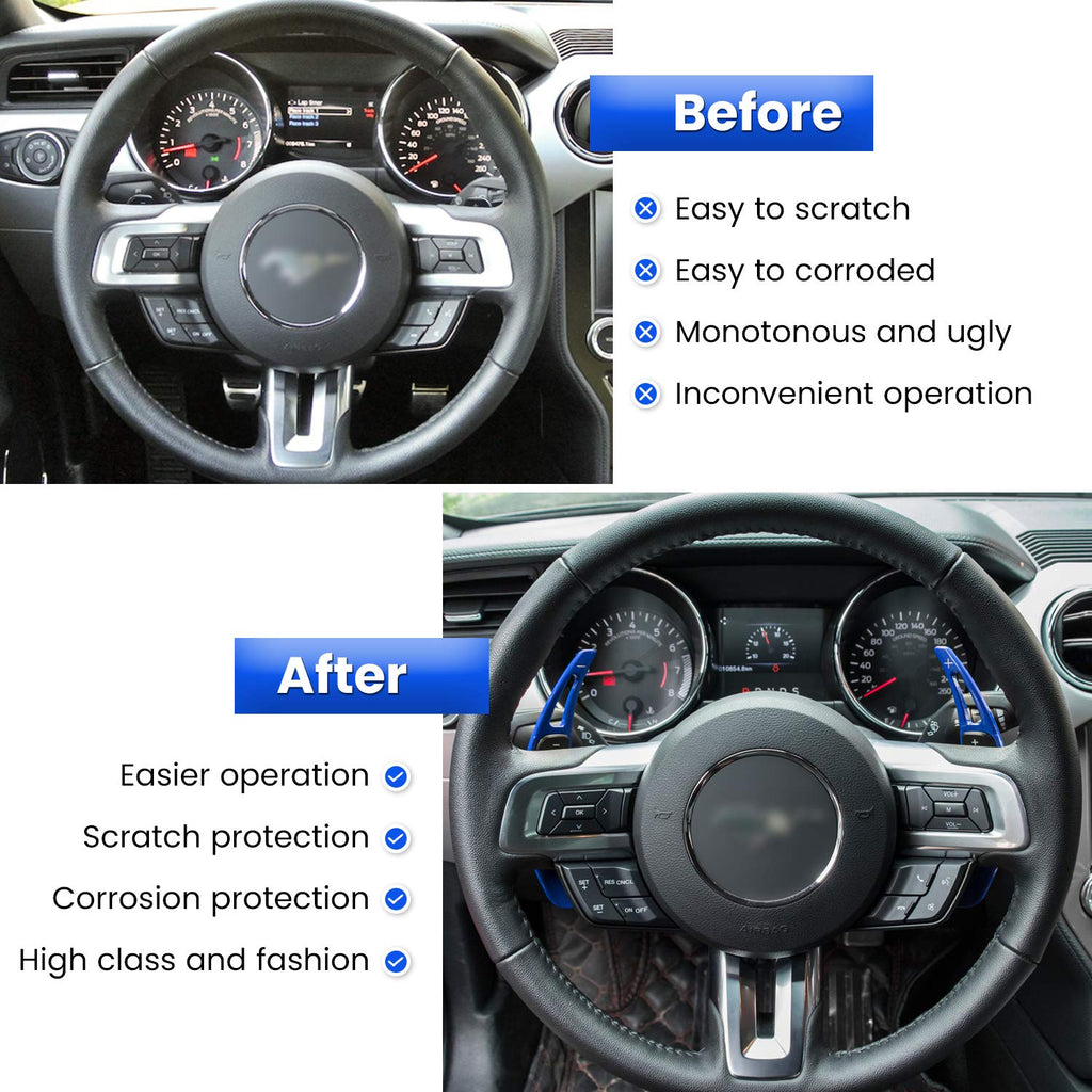 Steering Wheel Shift Paddle Extended Shifter Trim Cover for Ford Mustang 2015 2016 2017 2018 2019 2020 2021 2022 2023 Interior Decoration Accessories Aluminum Alloy (Red 2PCS)