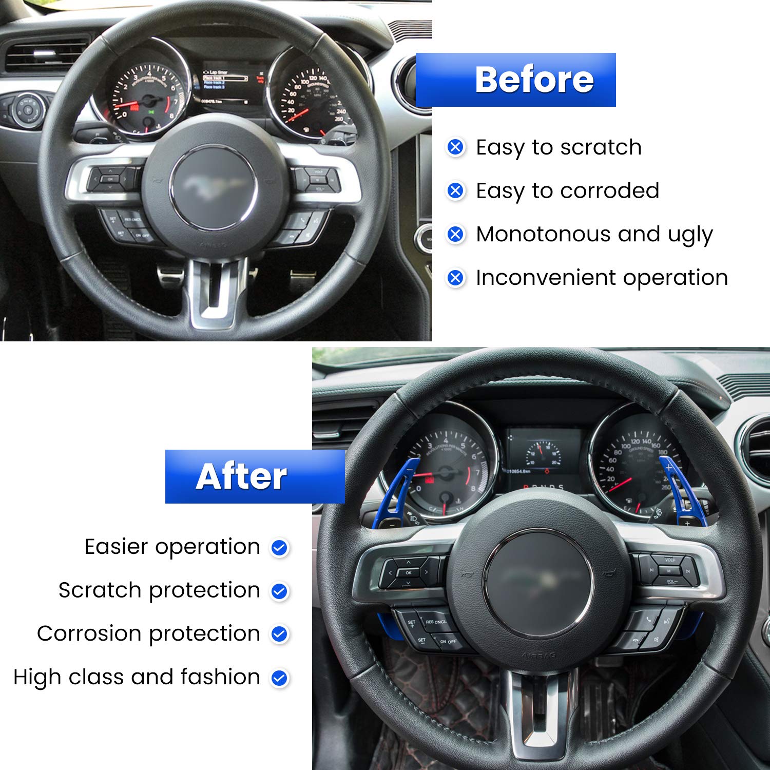 Steering Wheel Shift Paddle Extended Shifter Trim Cover for Ford Mustang 2015 2016 2017 2018 2019 2020 2021 2022 2023 Interior Decoration Accessories Aluminum Alloy (Red 2PCS)