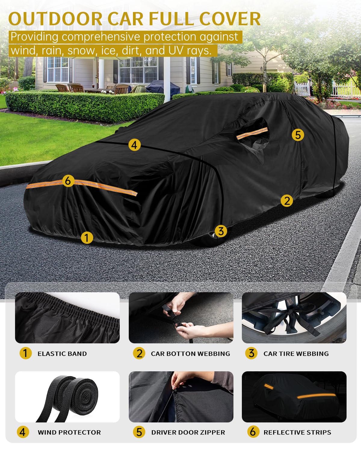 Car Cover Waterproof All Weather Custom Fit for Ford Mustang 1994-2025, 420D Oxford Full Outdoor Automtive Heavy Duty Covers Windproof Snowproof Dustproof UV Hail Protection Accessories