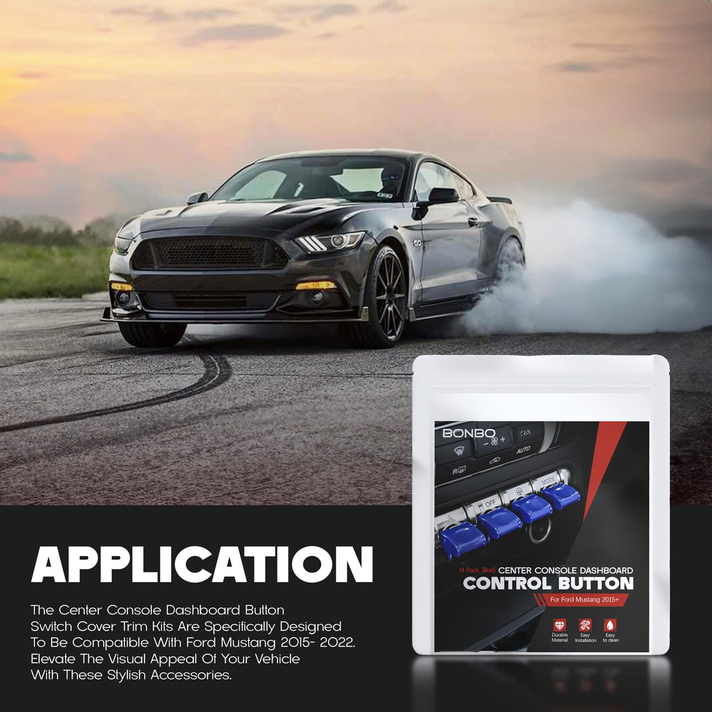 Center Console Dashboard Control Button Cover Trim Interior Accessories for Ford Mustang 2015-2022(4 Pack, Red)