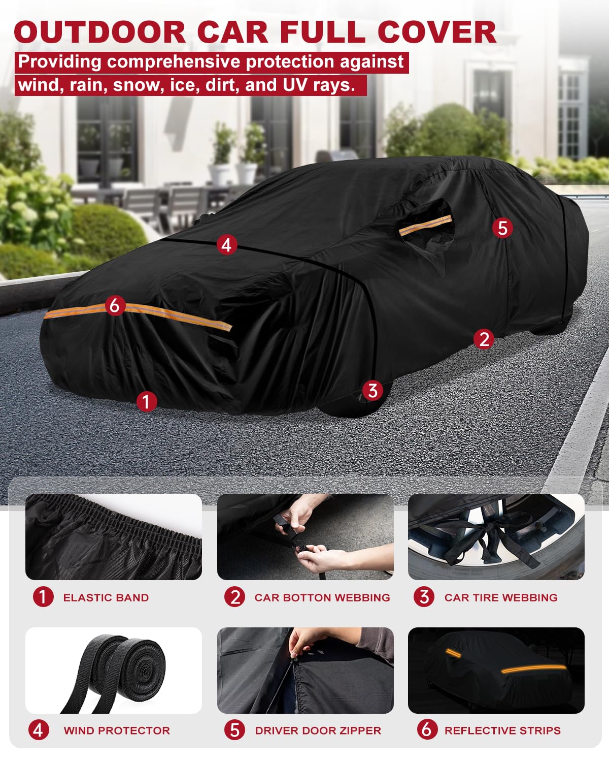 Car Cover Waterproof All Weather Custom Fit for Ford Mustang 1994-2025, 420D Oxford Full Outdoor Automtive Heavy Duty Covers Windproof Snowproof Dustproof UV Hail Protection Accessories