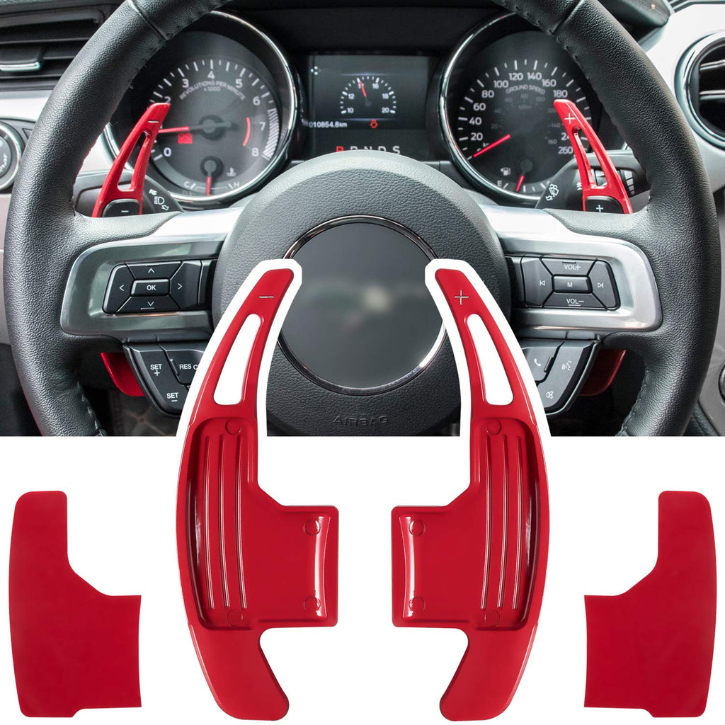 Steering Wheel Shift Paddle Extended Shifter Trim Cover for Ford Mustang 2015 2016 2017 2018 2019 2020 2021 2022 2023 Interior Decoration Accessories Aluminum Alloy (Red 2PCS)