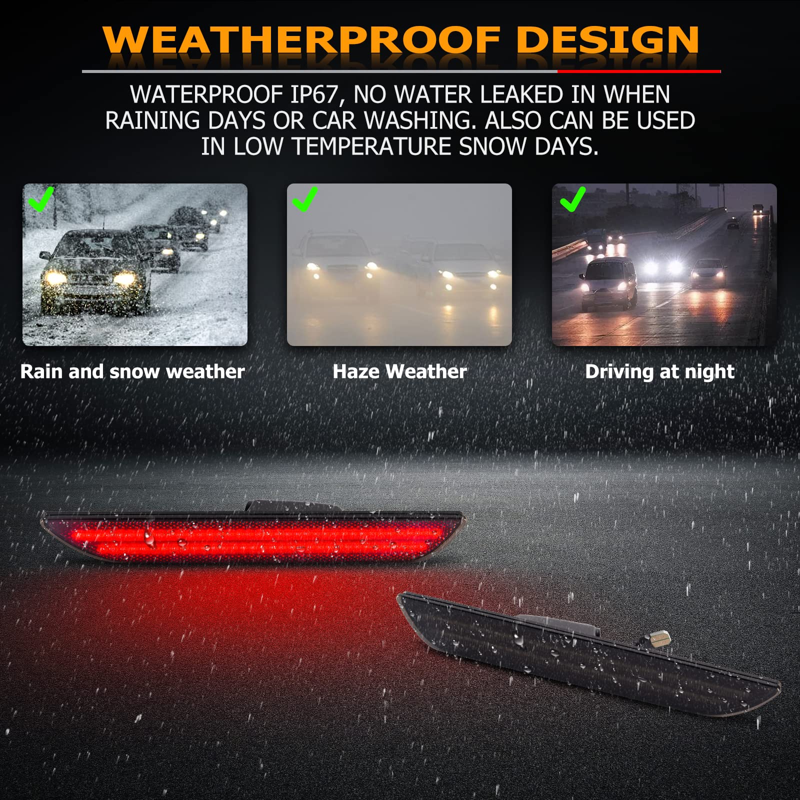 Gempro LED Side Marker Lights for Ford Mustang 2015-2023 Rear White Fender Marker Reflectors Lamps Smoked Len, 2PCS