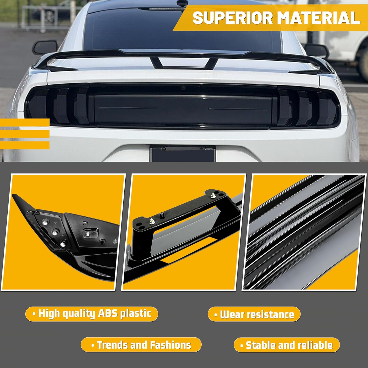 KUAFU Trunk Spoiler Compatible with 2015-2023 Ford Mustang GT500 GT350 V6/V8/Shelby/GT/EcoBoost 2 Door Coupe Models, Rear Wing Gloss Black