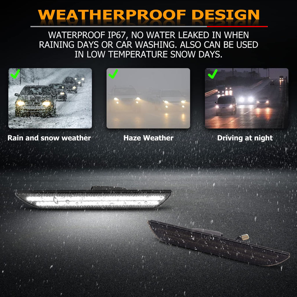 Gempro LED Side Marker Lights for Ford Mustang 2015-2023 Rear White Fender Marker Reflectors Lamps Smoked Len, 2PCS