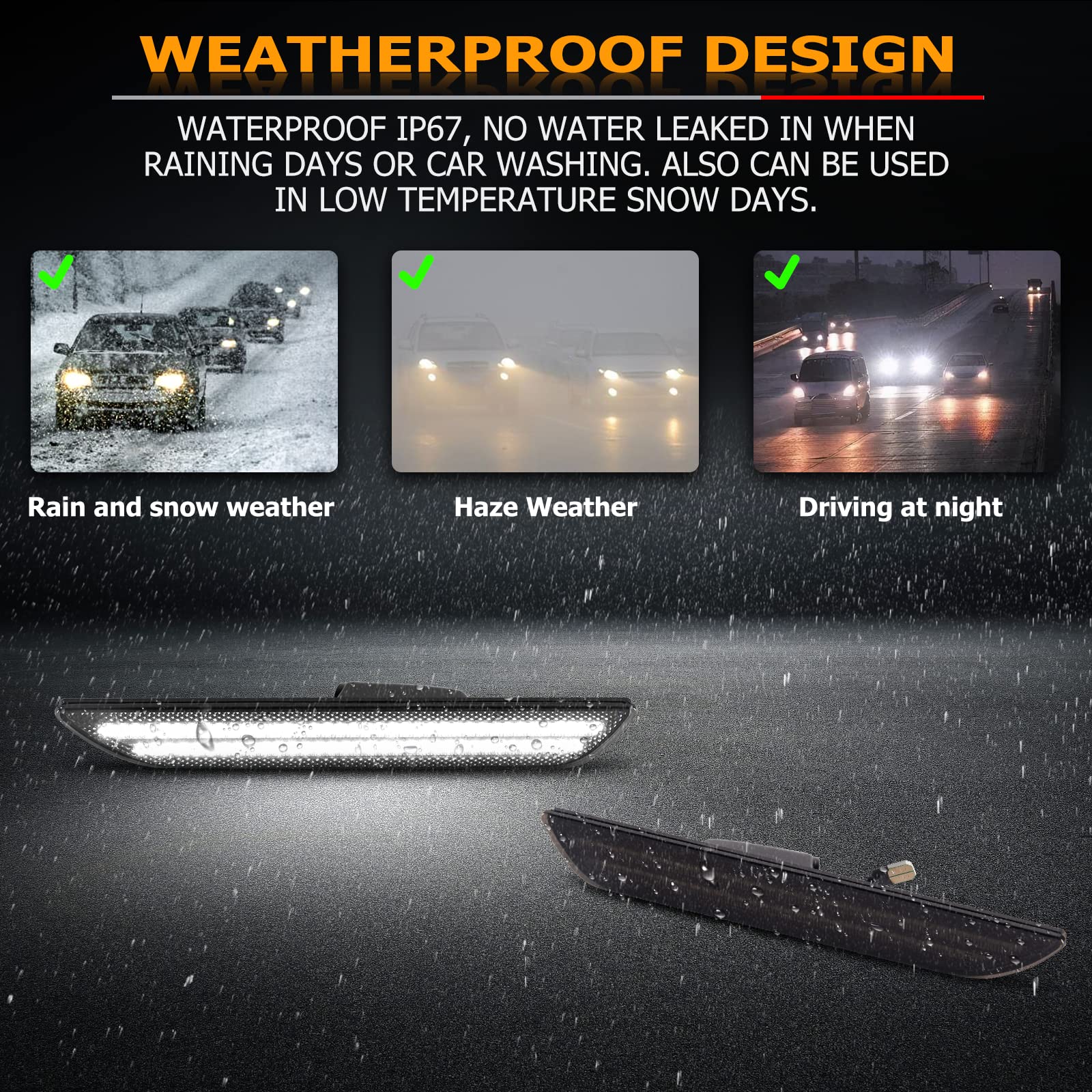 Gempro LED Side Marker Lights for Ford Mustang 2015-2023 Rear White Fender Marker Reflectors Lamps Smoked Len, 2PCS