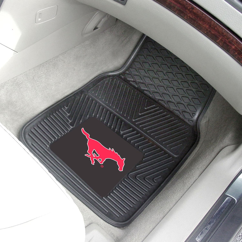 FANMATS 13010 SMU Mustangs 2-Piece Heavy Duty Vinyl Car Mat Set - 17" x 27", Front Row Floor Mats, All Weather Protection, Universal Fit, Deep Resevoir Design
