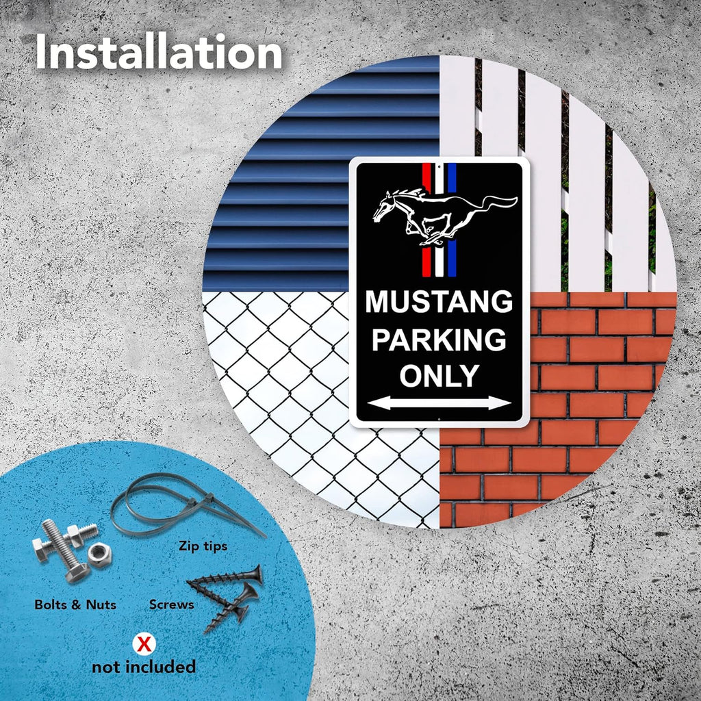 Parking Only Sign for Mustang - 8x12 Aluminum Garage Gifts for Men