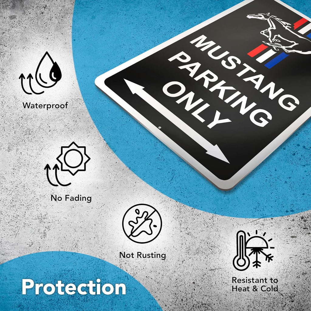 Parking Only Sign for Mustang - 8x12 Aluminum Garage Gifts for Men