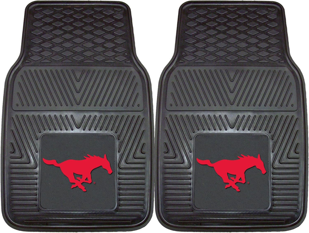 FANMATS 13010 SMU Mustangs 2-Piece Heavy Duty Vinyl Car Mat Set - 17" x 27", Front Row Floor Mats, All Weather Protection, Universal Fit, Deep Resevoir Design
