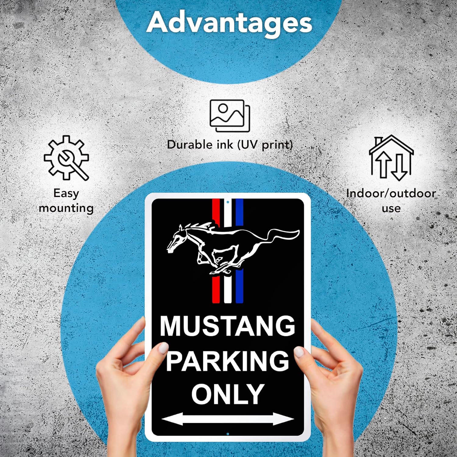 Parking Only Sign for Mustang - 8x12 Aluminum Garage Gifts for Men